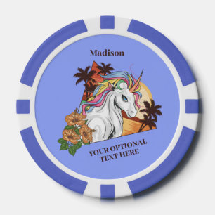 Aangepaste tekst & kleur Tropische Eenhoorn Poker Chips