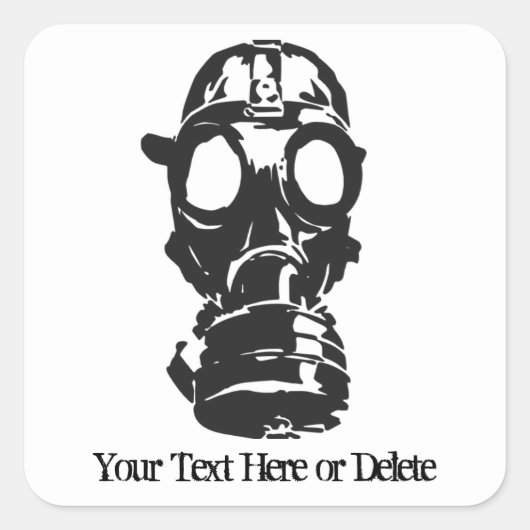 Aangepaste tekst/kleur zwart retro gasmasker respi vierkante sticker (Voorkant)