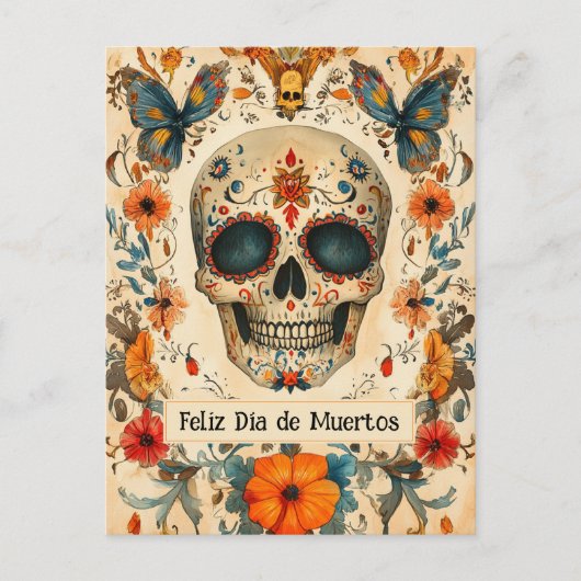 Aangepaste tekst 💀 kleurrijke Día de Muertos Briefkaart (Voorkant)