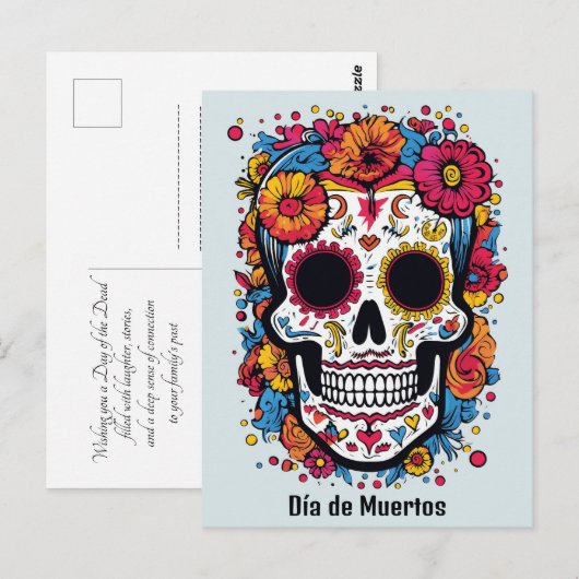 Aangepaste tekst 💀 kleurrijke Día de Muertos Briefkaart (Voorkant / Achterkant)
