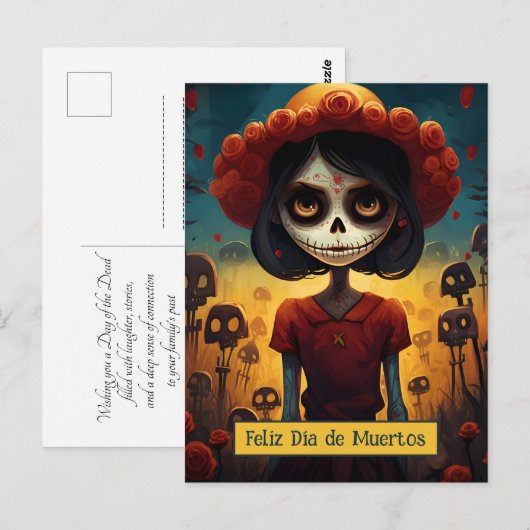 Aangepaste tekst 💀 kleurrijke Día de Muertos Briefkaart (Voorkant / Achterkant)