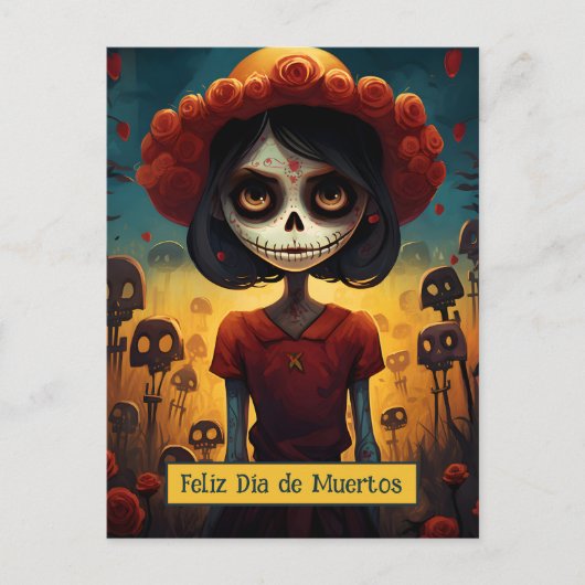 Aangepaste tekst 💀 kleurrijke Día de Muertos Briefkaart (Voorkant)
