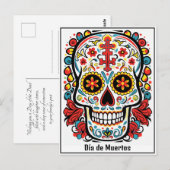 Aangepaste tekst 💀 kleurrijke doodle Día de Muert Briefkaart (Voorkant / Achterkant)