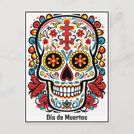 Aangepaste tekst 💀 kleurrijke doodle Día de Muert Briefkaart (Voorkant)