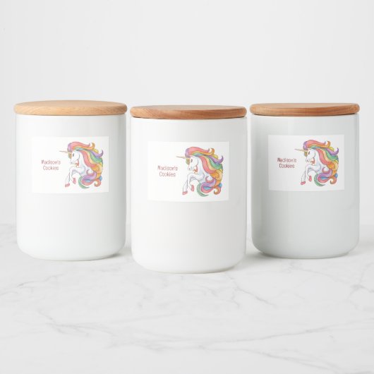 Aangepaste tekst Kleurrijke Eenhoorn Voedselcontainer Etiket (Flessen)