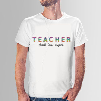 Aangepaste tekst kleurrijke leerstoel t-shirt