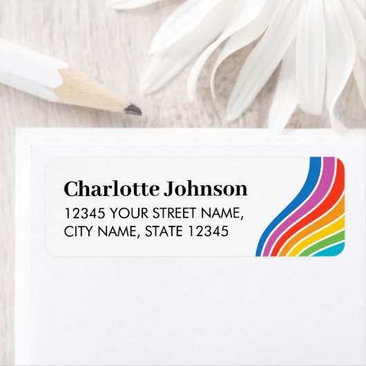 Aangepaste tekst Kleurrijke Regenboog Wave Retoura Etiket (Insitu)
