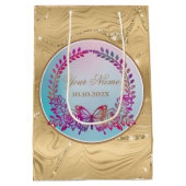 Aangepaste tekst, kleurrijke vlinder en bloem medium cadeauzakje (Achterkant)