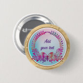 Aangepaste tekst, kleurrijke vlinder en bloem ronde button 5,7 cm (Voorkant /achterkant)