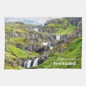 Aangepaste tekst Klifbrekkufossar, IJsland Theedoek (Horizontaal)