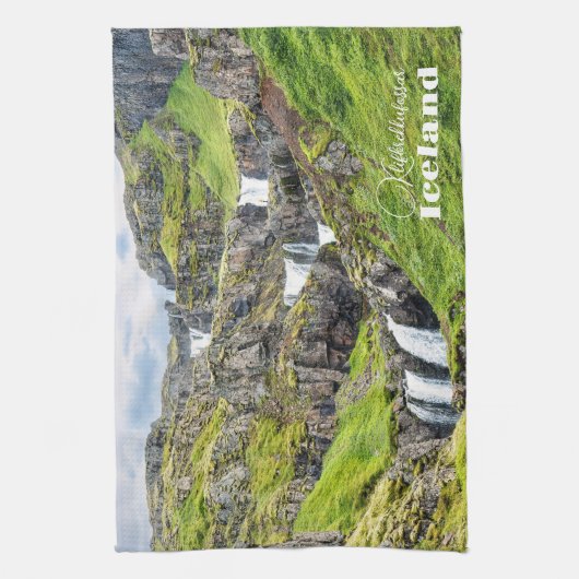 Aangepaste tekst Klifbrekkufossar, IJsland Theedoek (Verticaal)