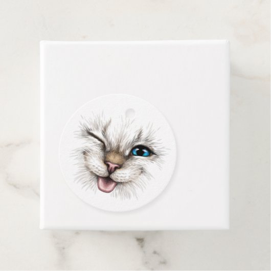 Aangepaste tekst knipperende kat bedankjes labels (In situ)