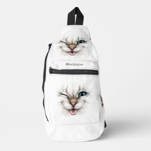 Aangepaste tekst knipperende kat sling bag (Voorkant)