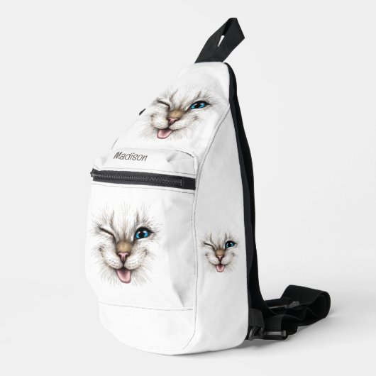 Aangepaste tekst knipperende kat sling bag (Rechterhoek)