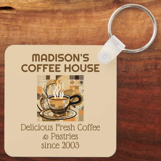 Aangepaste tekst koffie sleutelhanger (Achterkant)