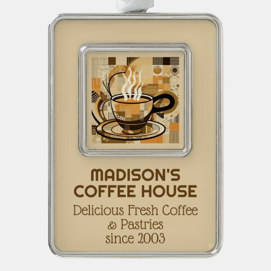 Aangepaste tekst koffie verzilverd omlijst ornament (Voorkant)