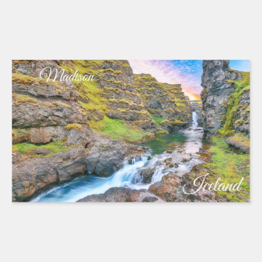 Aangepaste tekst Kolufossar Waterfall, IJsland Rechthoekige Sticker (Voorkant)