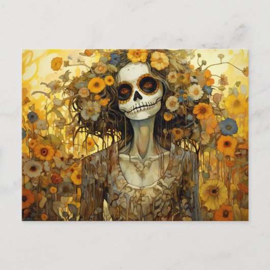 Aangepaste tekst 💀 La Calavera Catrina met bloeme Briefkaart (Voorkant)