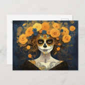 Aangepaste tekst 💀 La Calavera Catrina met bloeme Briefkaart (Voorkant / Achterkant)