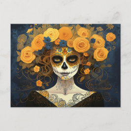 Aangepaste tekst 💀 La Calavera Catrina met bloeme Briefkaart