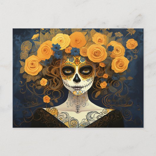 Aangepaste tekst 💀 La Calavera Catrina met bloeme Briefkaart (Voorkant)