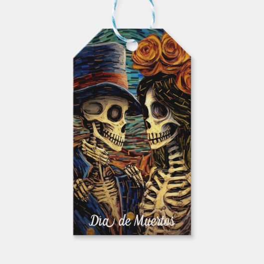 Aangepaste tekst 💀 La Calavera Catrina met bloeme Cadeaulabel (Voorkant)