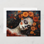 Aangepaste tekst 💀 La Calavera Catrina met rozen Briefkaart (Voorkant / Achterkant)