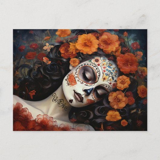 Aangepaste tekst 💀 La Calavera Catrina met rozen Briefkaart (Voorkant)