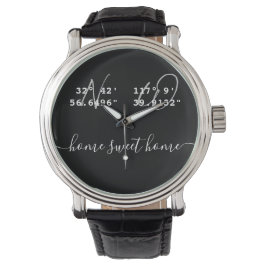 Aangepaste tekst Latitude-breedtegecoördinaten B&W Horloge