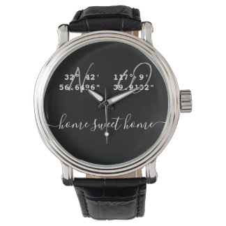 Aangepaste tekst Latitude-breedtegecoördinaten B&W Horloge