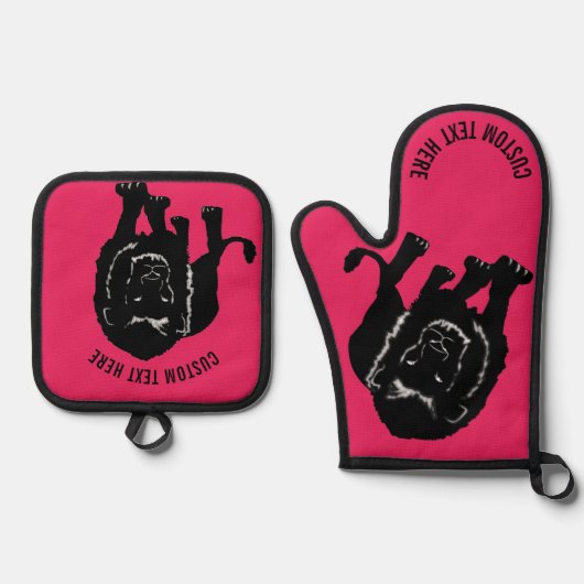 Aangepaste tekst Leeuw Oven Mitt & Pot Houder Set (Voorkant)