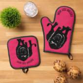 Aangepaste tekst Leeuw Oven Mitt & Pot Houder Set (Top down)