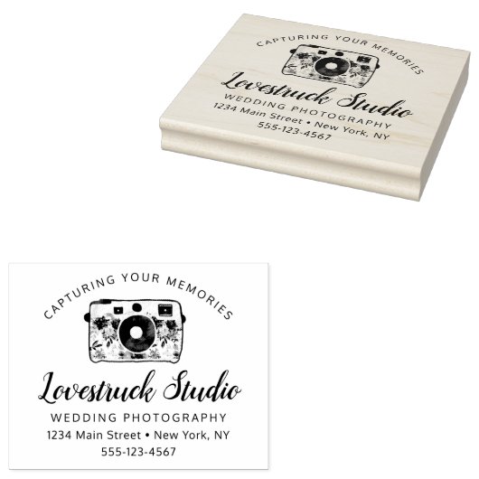 Aangepaste tekst & Logo fotografie zakelijke camer Rubberstempel (Gestempeld)