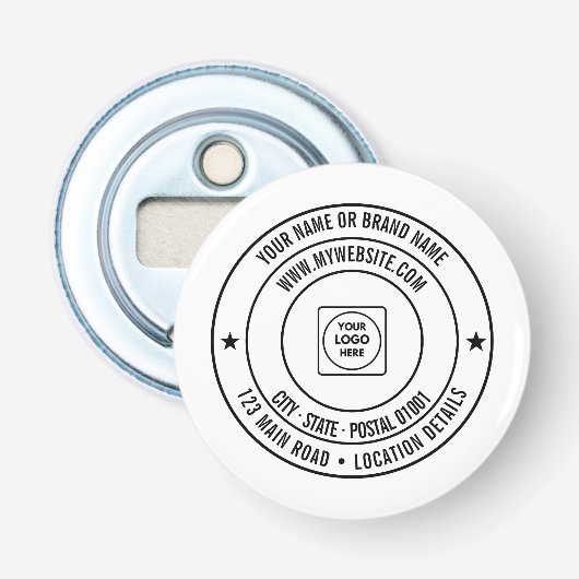 Aangepaste Tekst Logo Naam Adres Website Ontwerp Button Flesopener (Voorkant)