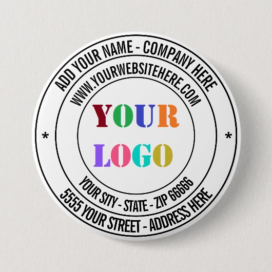 Aangepaste Tekst Logo Naam Adres Website Promotion Ronde Button 7,6 Cm (Voorkant)
