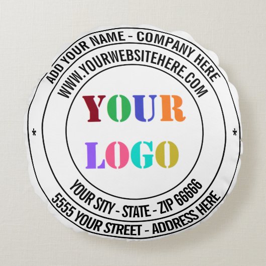 Aangepaste tekst Logo Naam Adres Website Rond Kuss Kussen (Voorkant)