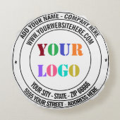 Aangepaste tekst Logo Naam Adres Website Rond Kuss Rond Kussen (Achterkant)