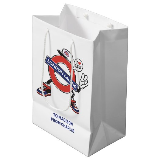 Aangepaste tekst Londen Bellen Medium Cadeauzakje (Voorkant Gekanteld)