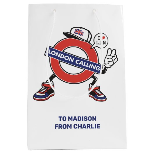 Aangepaste tekst Londen Bellen Medium Cadeauzakje (Voorkant)