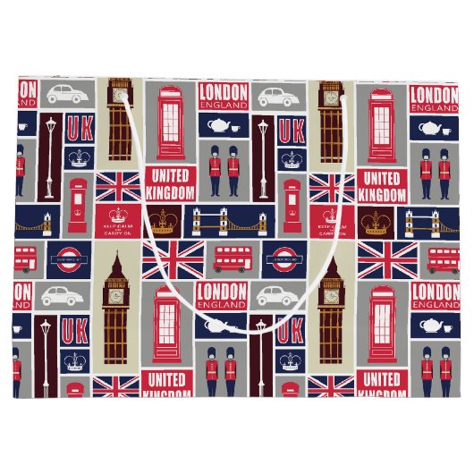 Aangepaste tekst Londen UK Pictogrammen Groot Cadeauzakje (Achterkant)