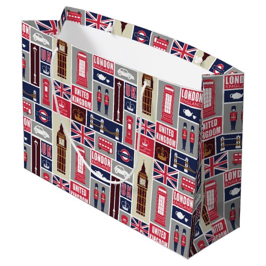 Aangepaste tekst Londen UK Pictogrammen Groot Cadeauzakje (Achterkant Gekanteld)