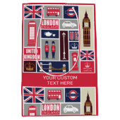 Aangepaste tekst Londen UK Pictogrammen Medium Cadeauzakje (Voorkant)