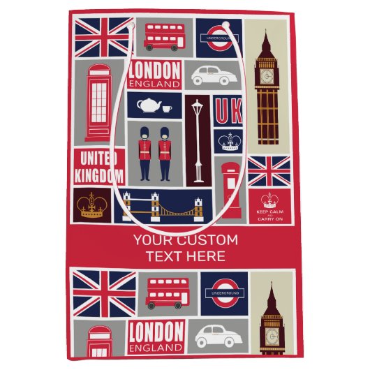 Aangepaste tekst Londen UK Pictogrammen Medium Cadeauzakje (Voorkant)
