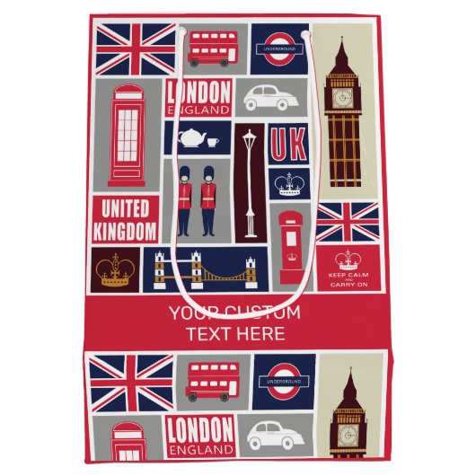 Aangepaste tekst Londen UK Pictogrammen Medium Cadeauzakje (Achterkant)