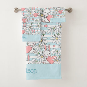 Aangepaste tekst Love Bunnies Patroon Bad Handdoek