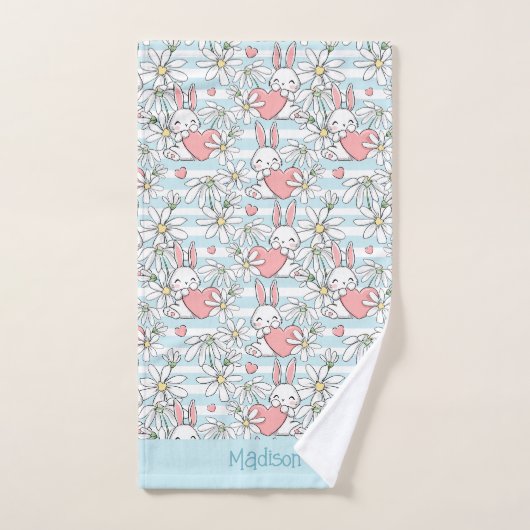 Aangepaste tekst Love Bunnies Patroon Bad Handdoek (Handdoek)