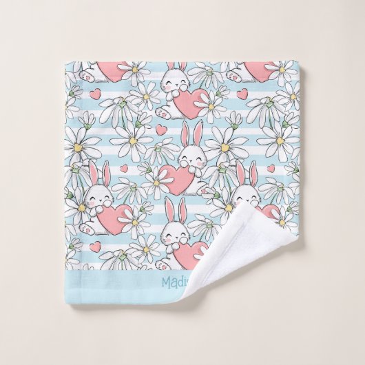 Aangepaste tekst Love Bunnies Patroon Bad Handdoek (Wasdoekje)