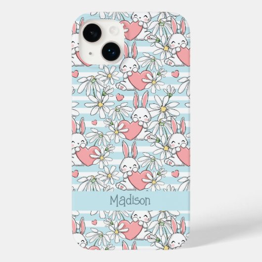 Aangepaste tekst Love Bunnies Patroon Case-Mate iPhone Case (Achterkant)