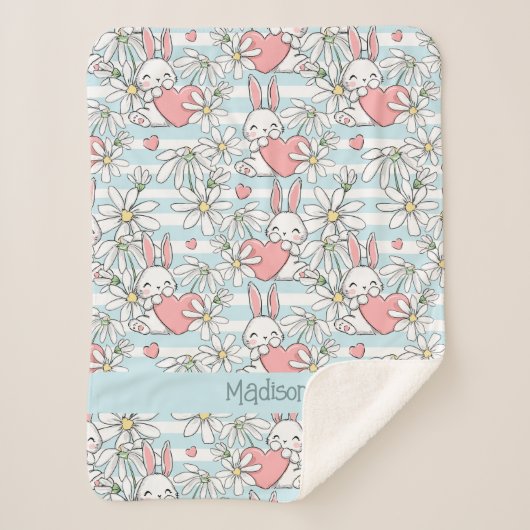 Aangepaste tekst Love Bunnies Patroon Sherpa Deken (Voorkant)