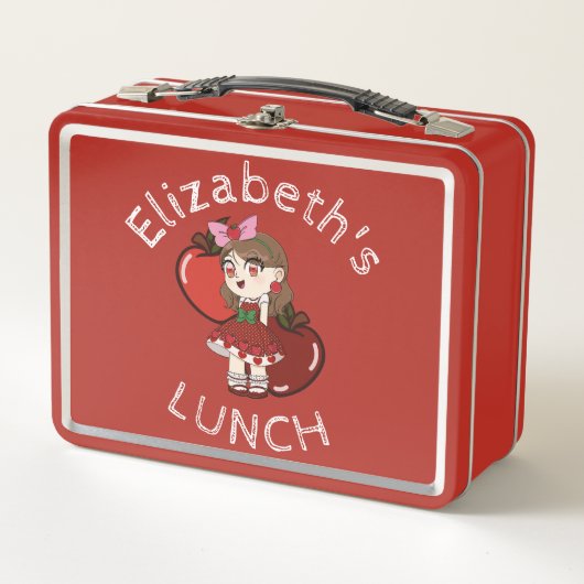 Aangepaste Tekst Lunchbox met Apple Chibi (Voorkant)